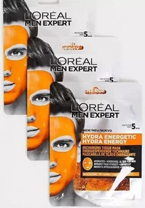 3 x L'Oreal Paris Men Expert Hydra Energetic Tissue Mask 30g. - Picture 1 of 3