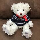 First & Main White Scraggles Teddy Bear Brand New Fuzzy Face In Sweater & Bow