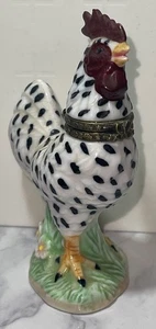 Vintage Black & White  ROOSTER Porcelain Hinged Trinket Box - Picture 1 of 15