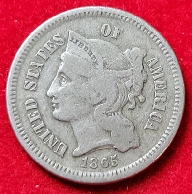 1865 3c Three Cents Nickel VG Very Good - Image 1 of 2