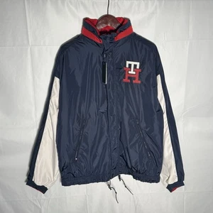 Tommy Hilfiger Reversible Jacket Packable Hood Logo Red White Blue Mens Large - Picture 1 of 8