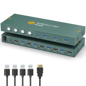 USB3.0 KVM Switch HDMI 4K@60Hz for 4 Computers Share 1 Monitor, KVM Switch 4 ... - Afbeelding 1 van 7