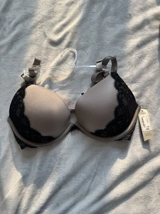 Ambrielle 36D Plunge BH Vollfigur Spitze Push-Up Neu mit Etikett Taupe Schwarz - Bild 1 von 5