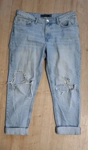 Damen Gerade Bein Zerrissen Lässig Mom Jeans mit Taschen Blau Gr.38 - Bild 1 von 7
