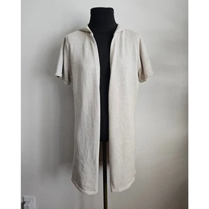 EUC Purejill Cotton Essential Cream Open Front S/S Hooded Cardigan Sweater L - Picture 1 of 7