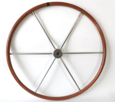 "Volante vintage madera/cromo 43"" original de velero" Foto 1 de 4