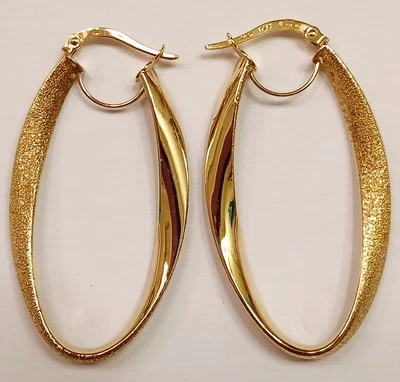  14K Gold Large Twisted Hoop Earrings 1 1/2" Textured Finish Made In Italy  - Image 1 of 4