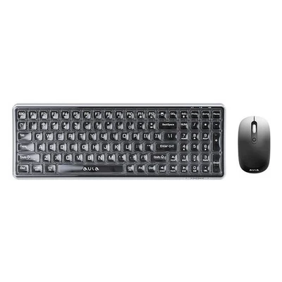Transparent Black Keyboard & Mouse Wireless Combo 2.4g Set 1600DPI w/ Wrist Pad - Image 1 of 4