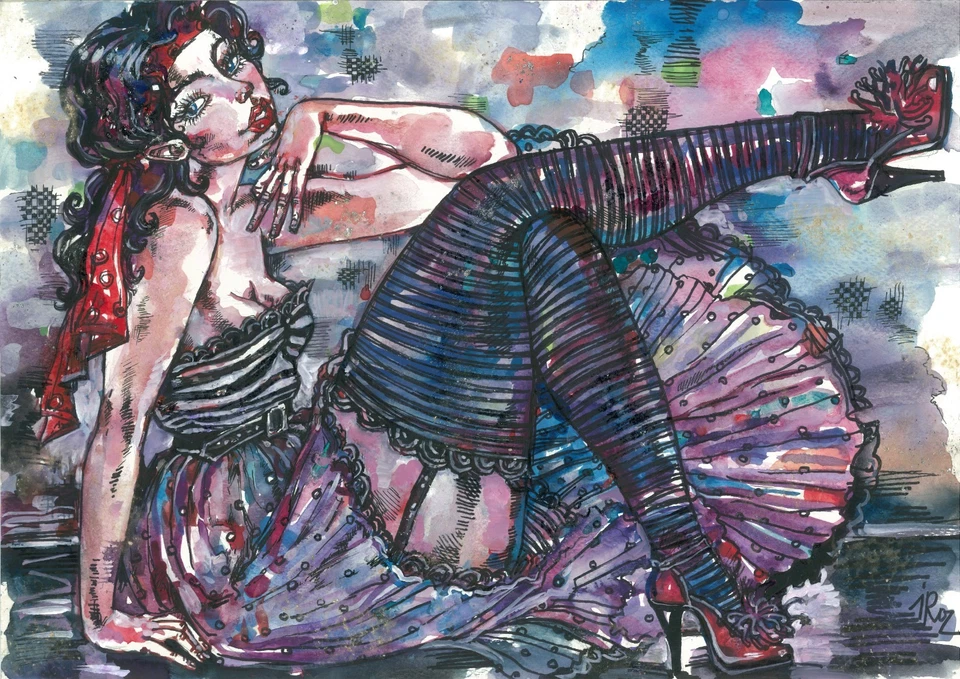 pintura original A3 150RI obra de arte medios mixtos impresionismo mujer Foto 1 de 1