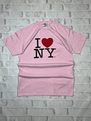 Винтажная футболка 90-х I Love New York I Heart NY розовый тяжелый хлопок США Y2k размер M - Изображение 1 из 4