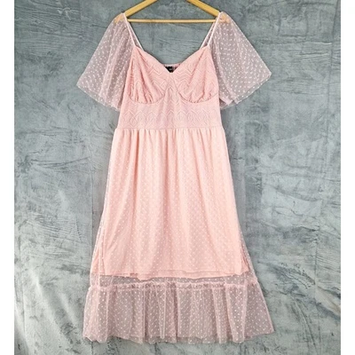 Vestido para mujer 3XL rosa babydoll romántico suave niña coqueta hada lunares midi Foto 1 de 4