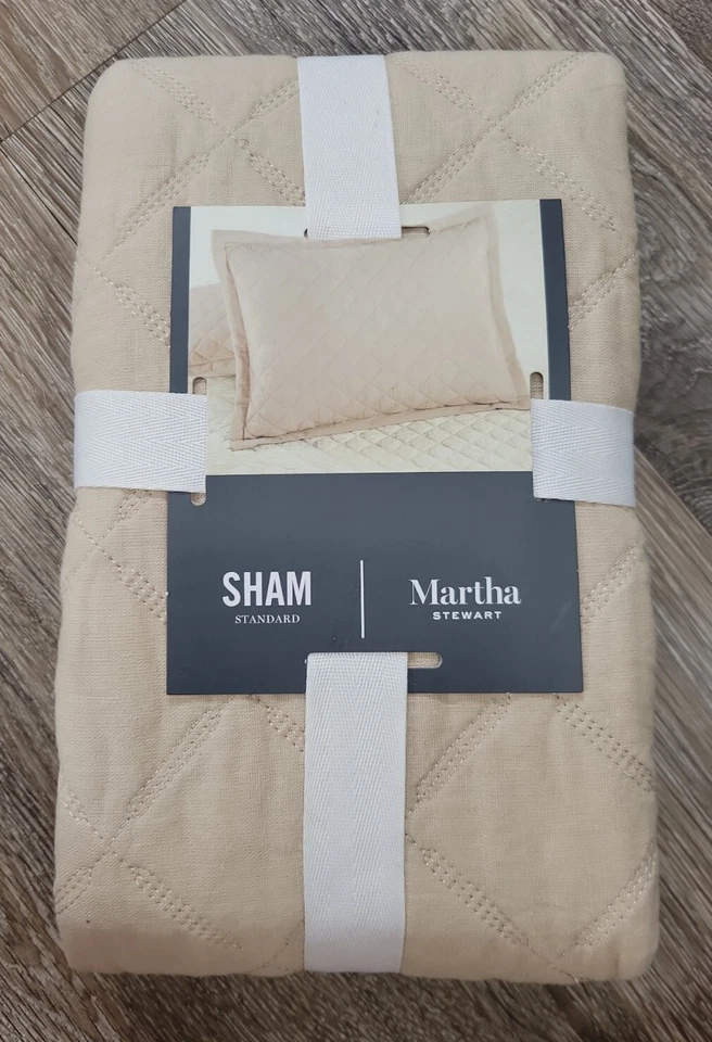 Nuevo - MARTHA STEWART Estándar Punto Ancho Diamante Acolchado Lino Almohada Sham Avena Foto 1 de 4
