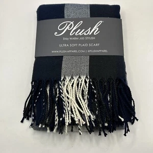 Plüsch Ultra Soft Fleece Plaid Schal Navy Anthrazit Weiß One Size Fransen NEU - Bild 1 von 6