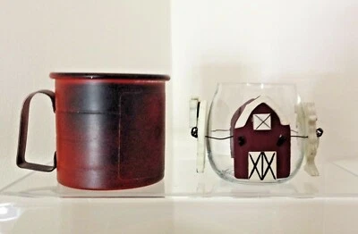 Decorative Glass Tealight Holder & Tin Mug Decoration Set~SIMPLY COUNTRY~  - Imagem 1 de 4