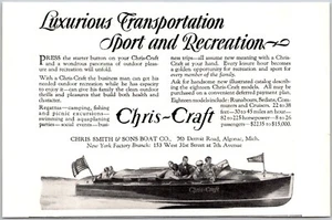 PRINT AD 1929 Chris-Craft Luxurious Transportation Motor Boats 4 x 6 - Picture 1 of 3