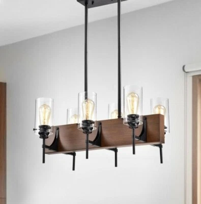 Araña Warehouse Of Tiffany de metal negro y madera 6 luces HM037/6 Foto 1 de 2