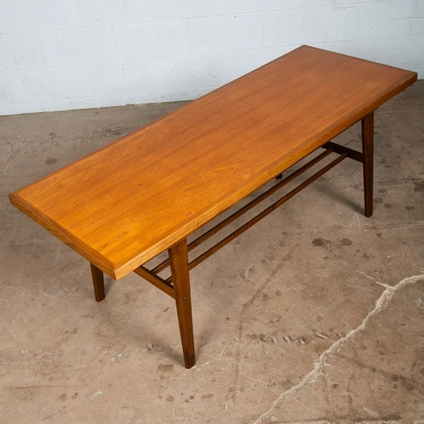Mid Century Danish Modern Coffee Table Slat Teak Sculptural Denmark Shelf Mcm Cover