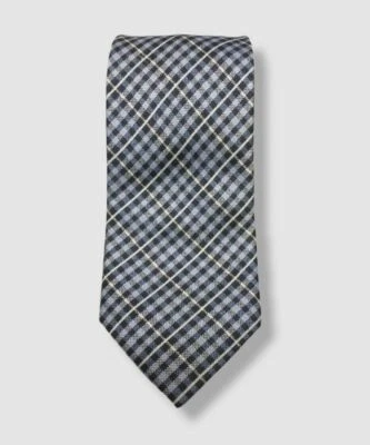 $130 Neiman Marcus Men's Blue Plaid Silk Adjustable Neck-Tie 60 x 3.25 Foto 1 de 2