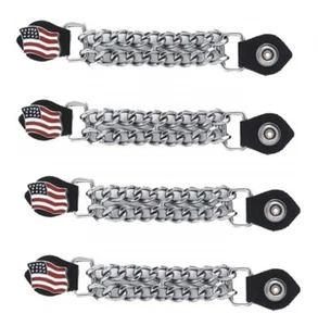 4PC MOTORCYCLE REAL LEATHER DIAMOND CUT CHROME USA FLAG VEST EXTENDER - DD31 - Picture 1 of 1