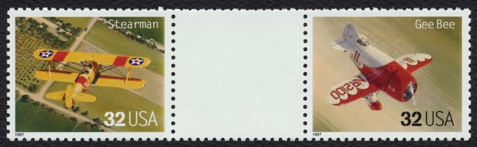 #3142 32c Classic Aircraft, Vertical Gutter Pair [3] **ANY 5=FREE SHIPPING** - Image 1 of 1