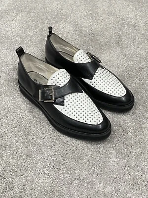 Michael Kors Dakota studded tuxedo loafers 7M Leather Shoes buckle black white - Image 1 of 4