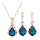 Fashion Blue Crystal Creative Geometric Wedding Earrings Necklace Set Women