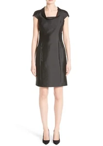 NWT ARMANI COLLEZIONI Black Silk Blend Cap Sleeve Sheath Dress, Size 12 - Picture 1 of 11