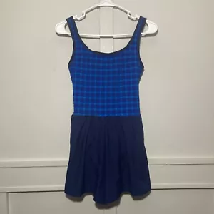 Vintage 1980s One Piece Bathing Suit Navy Blue Turquoise SHORTS Size 10 Modest - Picture 1 of 8