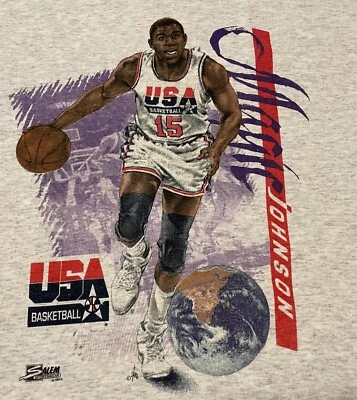 Винтажная футболка 92 OLYMPICS Dream Team MAGIC JOHNSON SALEM НОВАЯ из старых запасов новая без ценников XL - Изображение 1 из 4