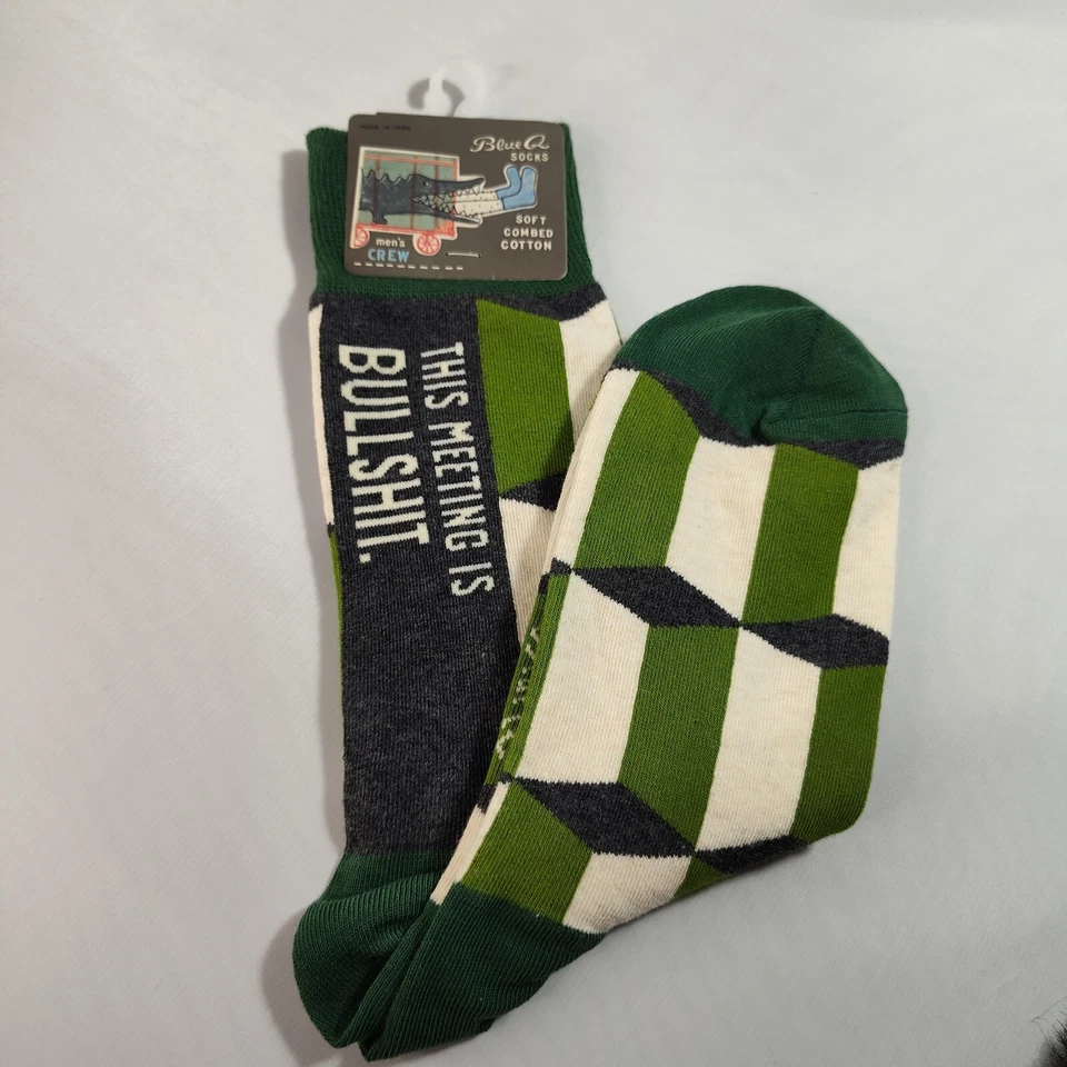Calcetines para hombre Blue Q This Meeting is Bull verde gris algodón nuevos con etiquetas Foto 1 de 4