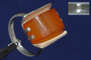 ANTIKER RING! Ostsee Bernstein sowjetisch russisches Sterlingsilber 916 COGNAC HONIG Vintage - Bild 1 von 12