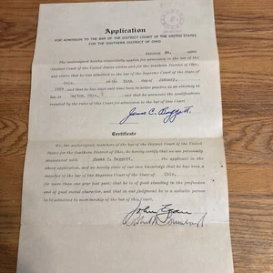 1929 Baggott Law James C. Baggott Bar Application to District Court Of The USA - Picture 1 of 5