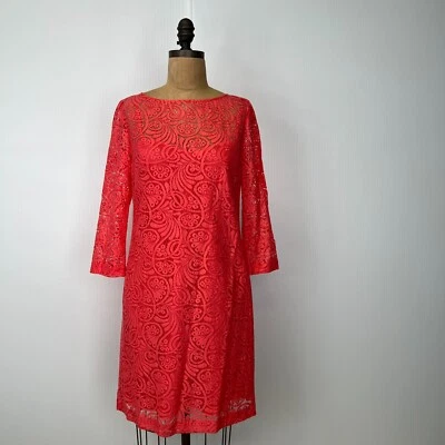 Vestido Trina Turk Mujer 4 Lino Crochet Encaje Forrado Corte Floral Trabajo Fiesta Núcleo Foto 1 de 4