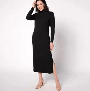 Women with Control Reg Finespun Jersey Tummy Control Midi Dress Black L A623039 - Picture 1 of 6