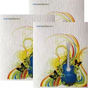 Rainbow Guitar Set of 3 each Swedish Dishcloths | ECO Friendly Absorbent Cleanin - Picture 1 of 6