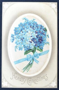 Postal floral azul violetas saludos de corazón PC alrededor de 1910 Alemania - Imagen 1 de 1