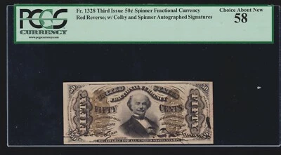 US 50c Fractional Currency Note Autographed Red Back FR 1328 PCGS 58 Ch AU - Image 1 of 2