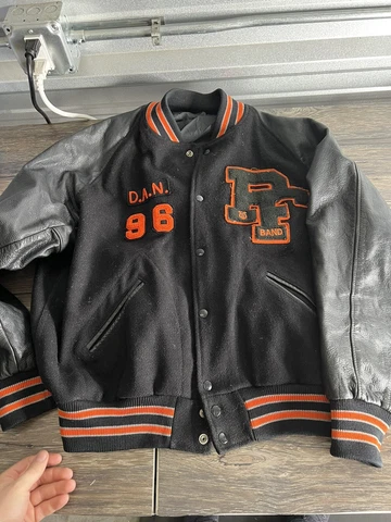 Idaho  Varsity Letterman Jacket authentic TM Athletics vtg leather Orange Cover