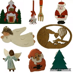 Vintage Folk Wood Christmas Ornament Lot Hand Carved Painted 2”-8” - Picture 1 of 10