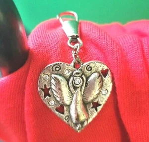 Engel Heiligenschein Herz Flügel Sterne & Strass Akzent Vintage silberfarben Anhänger Charm - Bild 1 von 4
