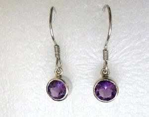 Amethyst Dangle Earrings / 925 Sterling Silver / 1 inch long / 1.45 cts - Picture 1 of 4