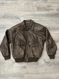 Vintage 80’s Winlit Fly Boys Mens Brown Bomber Leather Flight Jacket Size Large - Bild 1 von 8