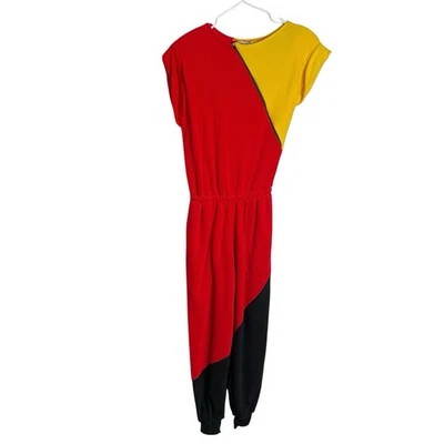 Vintage Beach n Beyond Jumpsuit Romper Womens M Red Yellow Black Terry Cloth 80s - Image 1 of 4