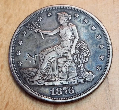 Dólar de comercio de plata 1876 S alto grado XF con marca pequeña Foto 1 de 2