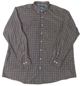 Mens Nautica 2XLT Maroon/Black/White Plaid Long Sleeve Button-Down Shirt #M19 - Picture 1 of 3