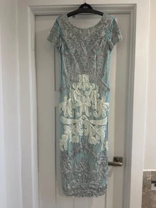 JS COLLECTIONS 8 Dress Blue Silver Mint Santiago Soutache Midi Lace - Picture 1 of 13