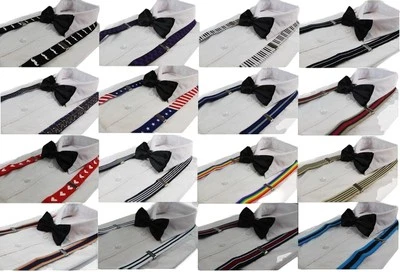 Pack:Suspenders + Black Bow Tie Pattern Coloured Print Braces Adjustable Clip On - image 1 of 2