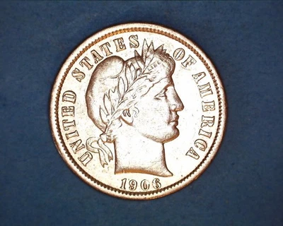 Moeda de dez centavos de barbeiro 1906-O, AU COND.   Prata 10c ** 1208-5 - Imagem 1 de 2