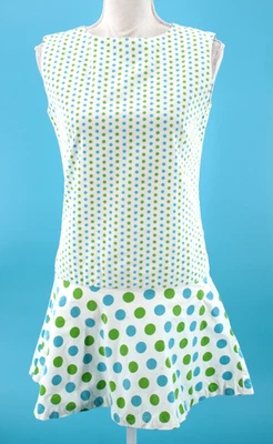 VTG Women's 60s White, Blue & Green Polka Dot Drop Waist Mini Dress XS/S 1960s - Image 1 of 4