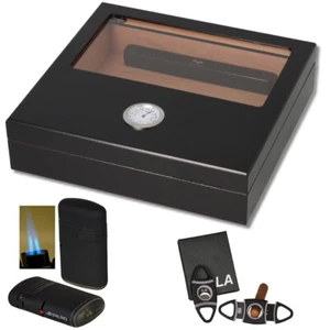 Humidor - Geschenkset Sichtfenster Polymerbefeuchter, Cutter, Feuerzeug - Bild 1 von 5